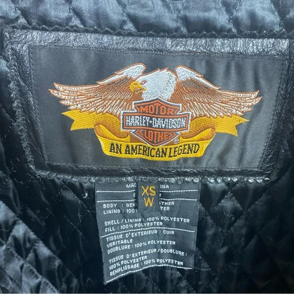 Harley Davidson Leather Jacket Women XS ZIP Out Liner Riding Black Off Center 50 - Picture 7 of 10